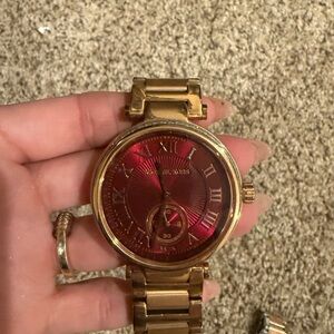 Michael Kors Gold Watch with Red Dial